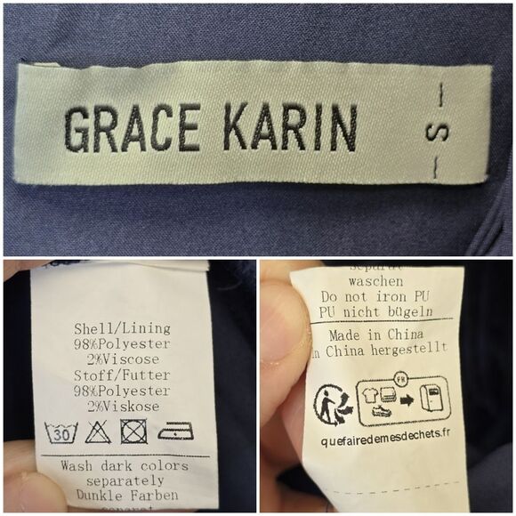 Grace Karin Womens S Dark Blue Floral Faux Wrap Ruffle Sleeveless High Low Dress - Picture 16 of 16